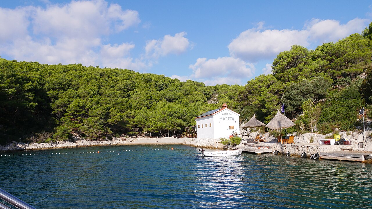 A stone konoba restaurant terrace on Hvar island, Croatia
