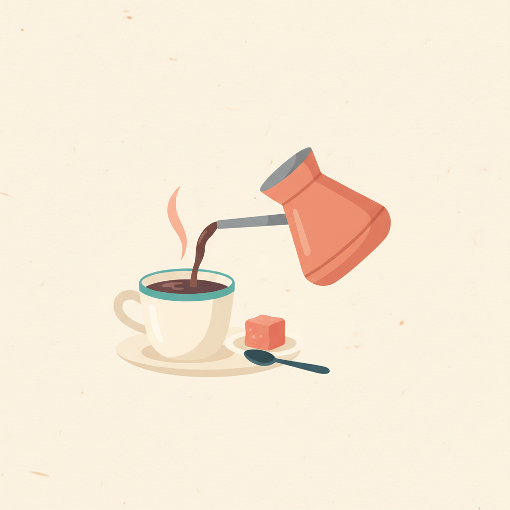 Illustrated vocabulary card for the Serbian word kafa (coffee)